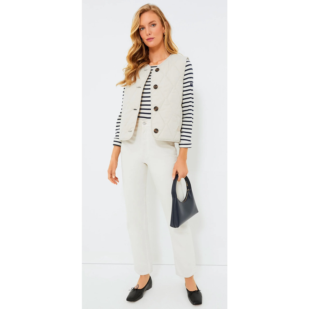 Women's Cream Quilted Vest - Picture 2 of 9